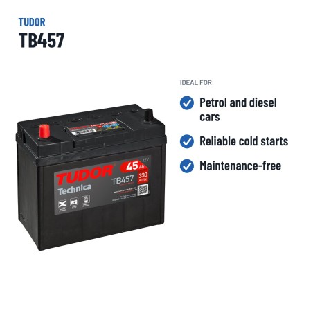 Batería de coche Tudor TB457 12V 45Ah 330A – usos recomendados