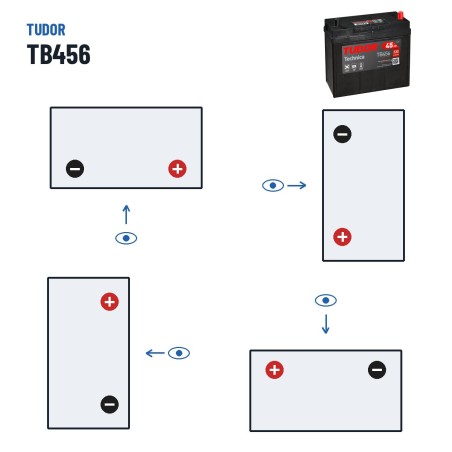 Bateria de carro Tudor TB456 12V 45Ah 330A – polaridade (esquema 0, + direita)