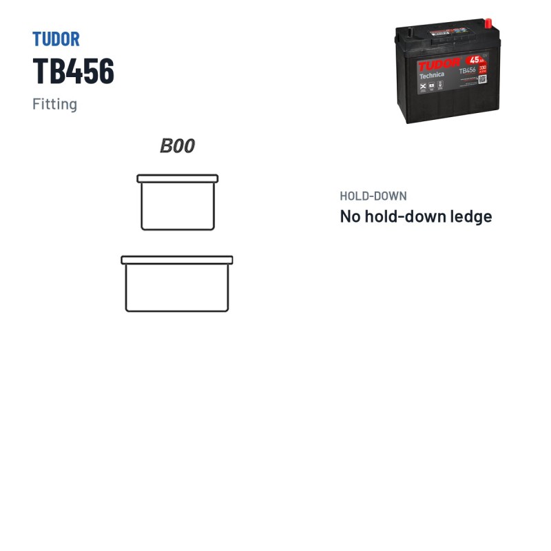 Batterie voiture Tudor TB456 12V 45Ah 330A – bornes et fixation