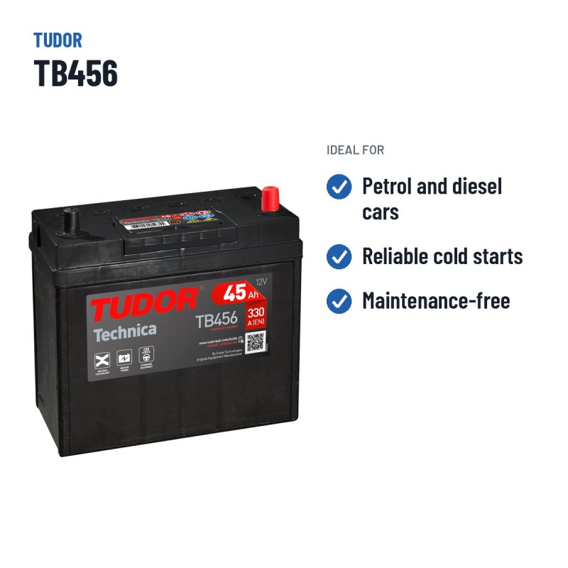 Bateria de carro Tudor TB456 12V 45Ah 330A – utilizações recomendadas