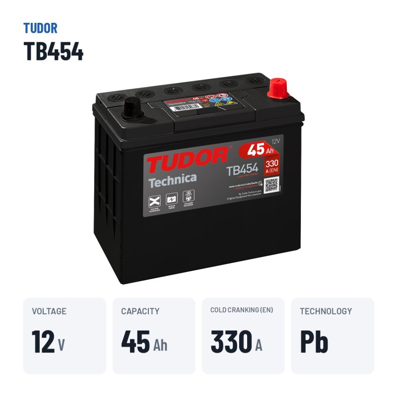 Batteria auto Tudor TB454 12V 45Ah 330A | baterias.com