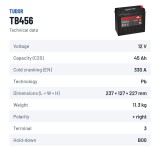 Car battery Tudor TB456 12V 45Ah 330A – technical data