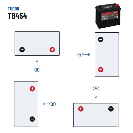 Batería de coche Tudor TB454 12V 45Ah 330A – polaridad (esquema 0, + derecha)