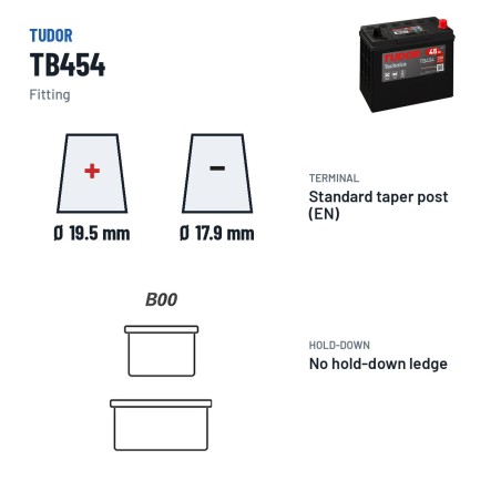 Batteria auto Tudor TB454 12V 45Ah 330A | baterias.com