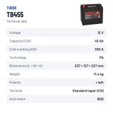 Batterie voiture Tudor TB455 12V 45Ah 330A – fiche technique