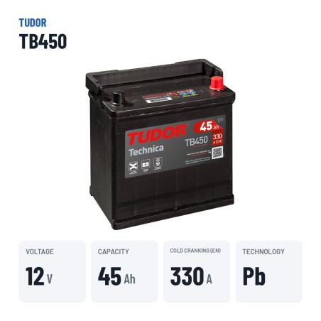 Batterie voiture Tudor TB450 12V 45Ah 330A – caractéristiques clés