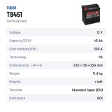 Batterie voiture Tudor TB451 12V 45Ah 330A | baterias.com