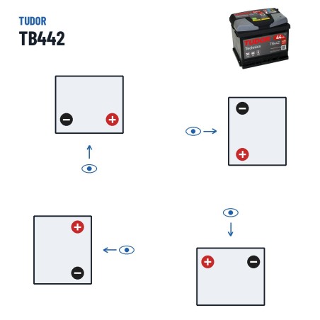 Bateria de carro Tudor TB442 12V 44Ah 420A – polaridade (esquema 0, + direita)