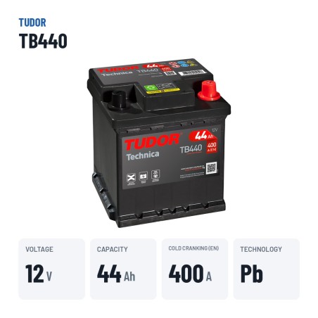 Bateria de carro Tudor TB440 12V 44Ah 400A – dados principais