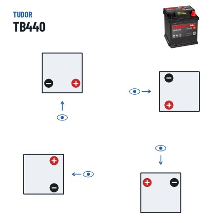 Bateria de carro Tudor TB440 12V 44Ah 400A – polaridade (esquema 0, + direita)