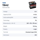 Batteria auto Tudor TB442 12V 44Ah 420A – scheda tecnica