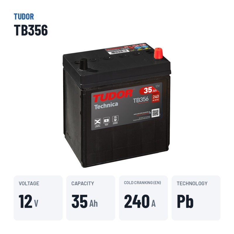 Bateria de carro Tudor TB356 12V 35Ah 240A | baterias.com