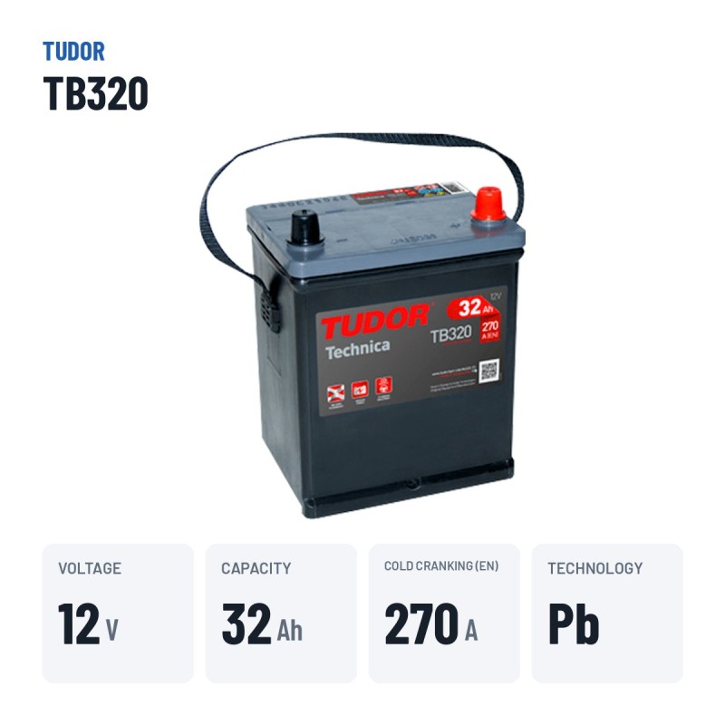 Batterie voiture Tudor TB320 12V 32Ah 270A – caractéristiques clés