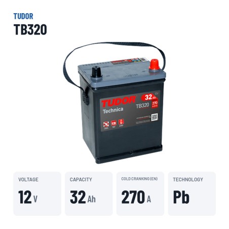 Batterie voiture Tudor TB320 12V 32Ah 270A – caractéristiques clés