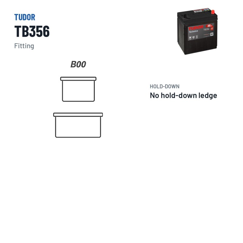 Batteria auto Tudor TB356 12V 35Ah 240A – terminali e fissaggio
