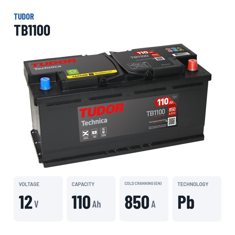 Batería de coche Tudor TB1100 12V 110Ah 850A – datos clave