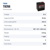 Batteria auto Tudor TB356 12V 35Ah 240A – scheda tecnica