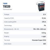 Batterie voiture Tudor TB320 12V 32Ah 270A – fiche technique