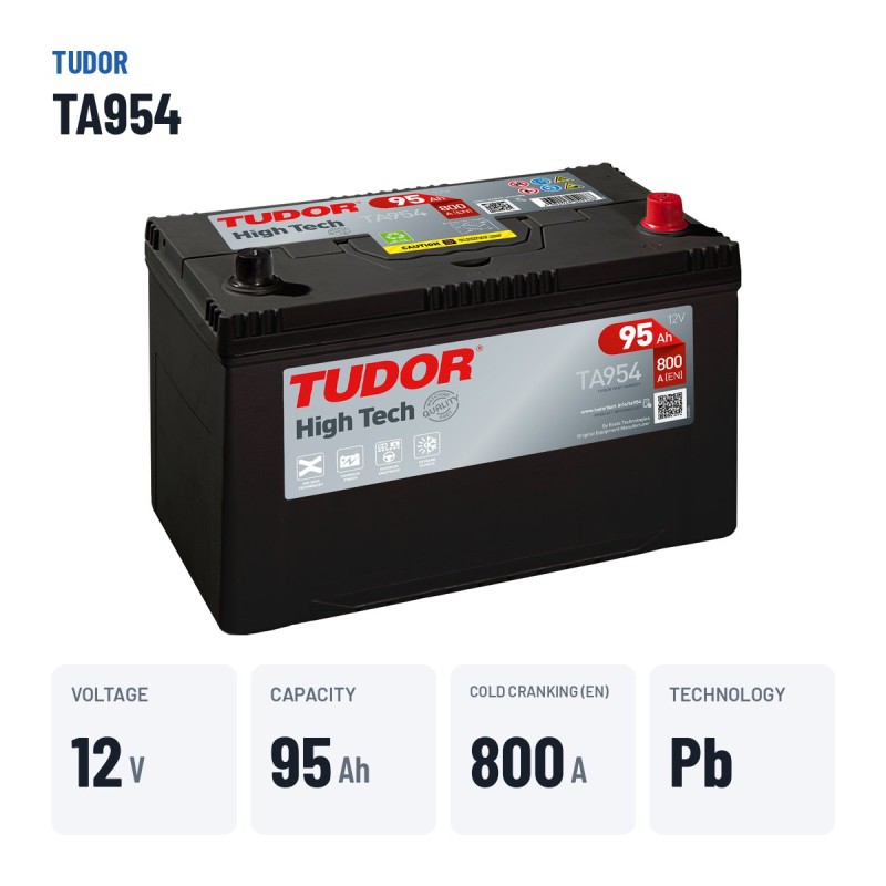 Batterie voiture Tudor TA954 12V 95Ah 800A – caractéristiques clés