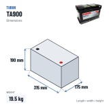 Car battery Tudor TA900 12V 90Ah 720A – dimensions 315 × 175 × 190 mm