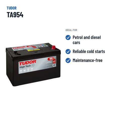 Batterie voiture Tudor TA954 12V 95Ah 800A – utilisations recommandées