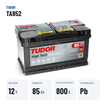 Batterie voiture Tudor TA852 12V 85Ah 800A – caractéristiques clés