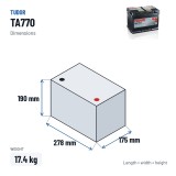 Batería de coche Tudor TA770 12V 77Ah 760A – medidas 278 × 175 × 190 mm