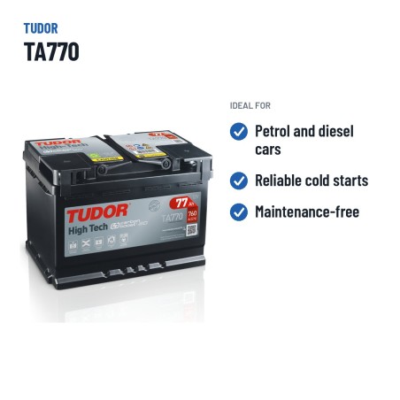 Batería de coche Tudor TA770 12V 77Ah 760A – usos recomendados