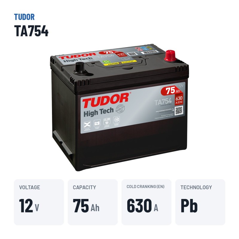 Autobatterie Tudor TA754 12V 75Ah 630A – wichtigste Daten