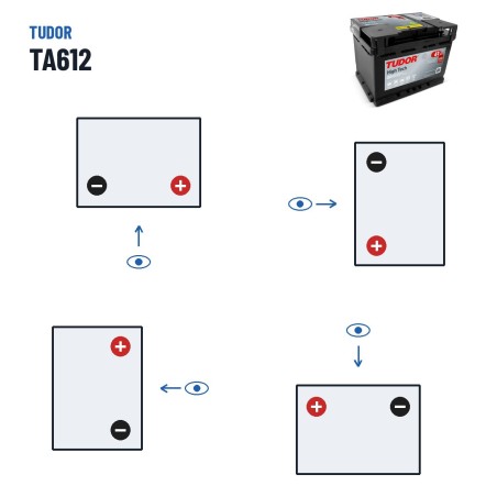 Batteria auto Tudor TA612 12V 61Ah 600A – polarità (schema 0, + a destra)