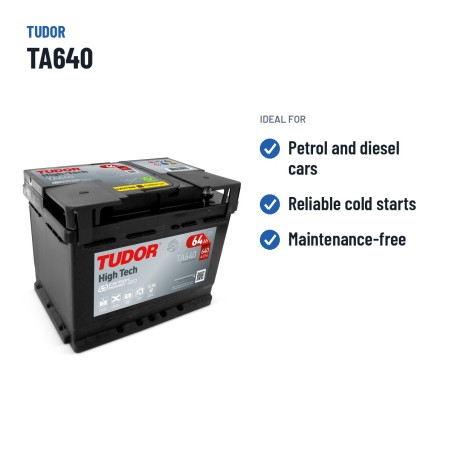 Batterie voiture Tudor TA640 12V 64Ah 640A – utilisations recommandées