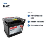 Batterie voiture Tudor TA472 12V 47Ah 450A – utilisations recommandées