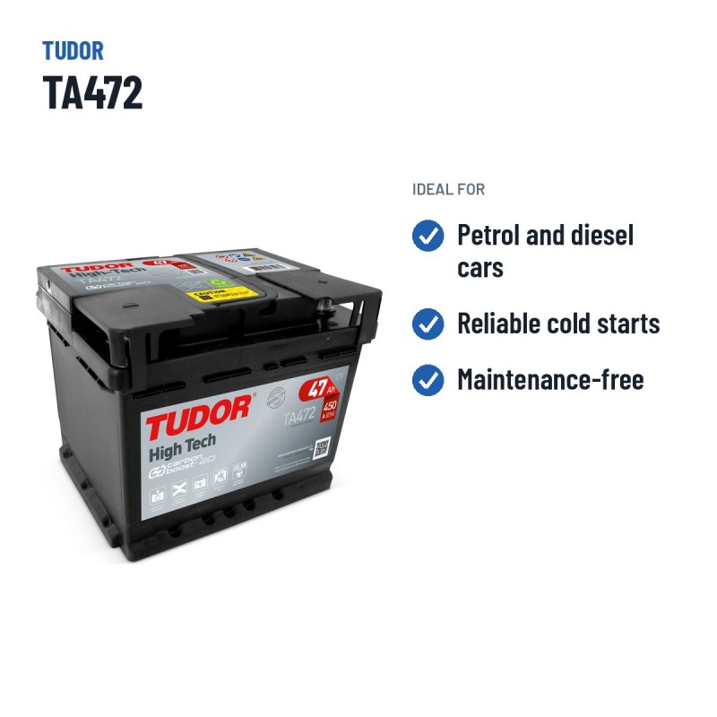Batterie voiture Tudor TA472 12V 47Ah 450A – utilisations recommandées