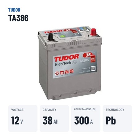 Car battery Tudor TA386 12V 38Ah 300A – key specs