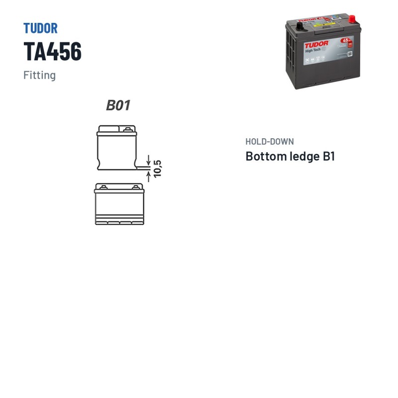 Car battery Tudor TA456 12V 45Ah 390A | baterias.com