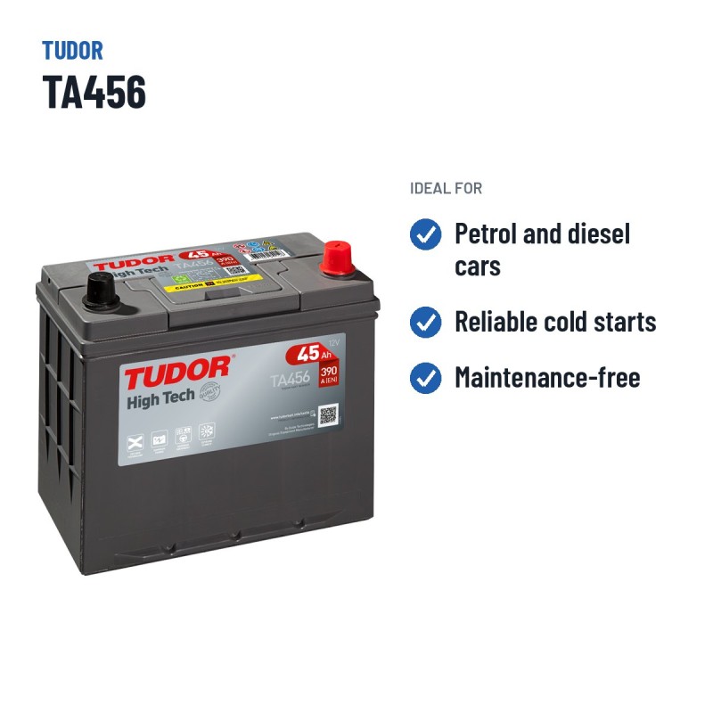 Car battery Tudor TA456 12V 45Ah 390A | baterias.com