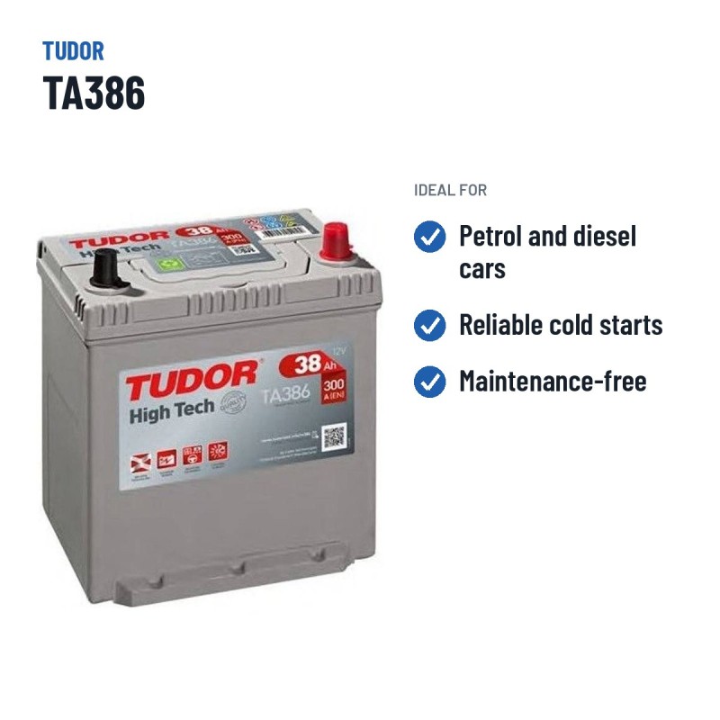 Batteria auto Tudor TA386 12V 38Ah 300A – usi consigliati