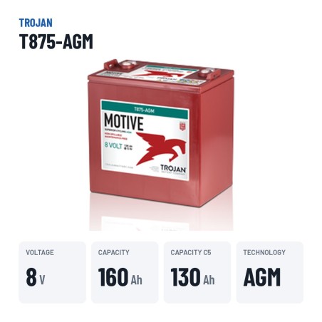 Batterie solaire Trojan T875-AGM 8V 160Ah AGM – caractéristiques clés