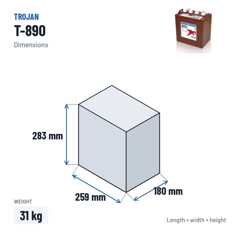 Golf cart battery Trojan T-890 8V 190Ah | baterias.com