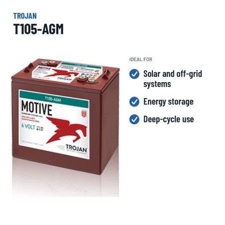 Batterie solaire Trojan T105-AGM 6V 217Ah AGM – utilisations recommandées