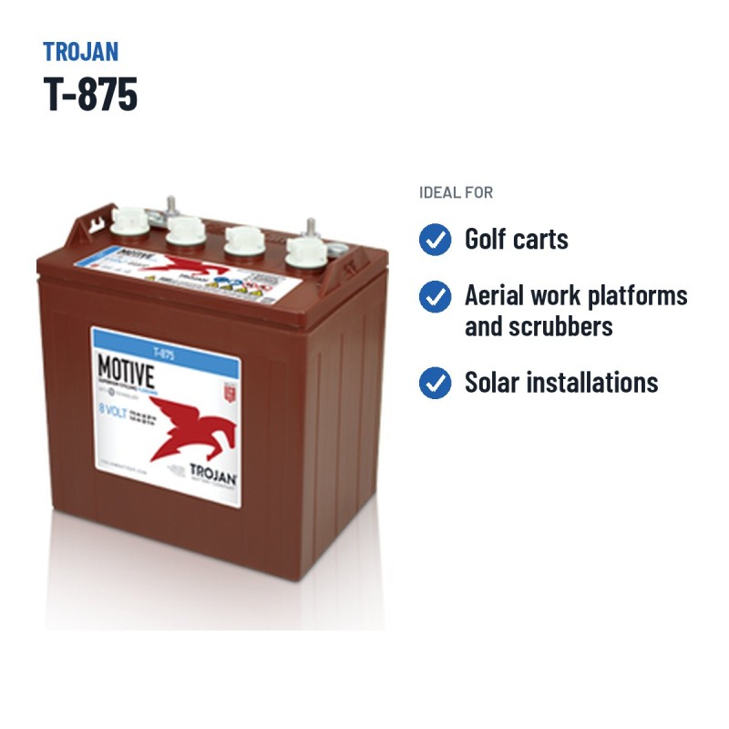 Batería de carrito de golf Trojan T-875 8V 170Ah – usos recomendados