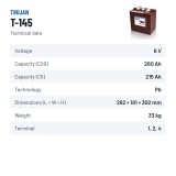 Bateria de carrinho de golfe Trojan T-145 6V 260Ah – ficha técnica