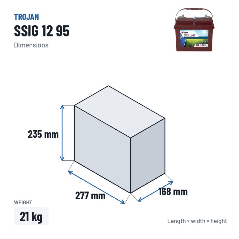 Solarbatterie Trojan SSIG 12 95 12V 87Ah – Abmessungen 277 × 168 × 235 mm