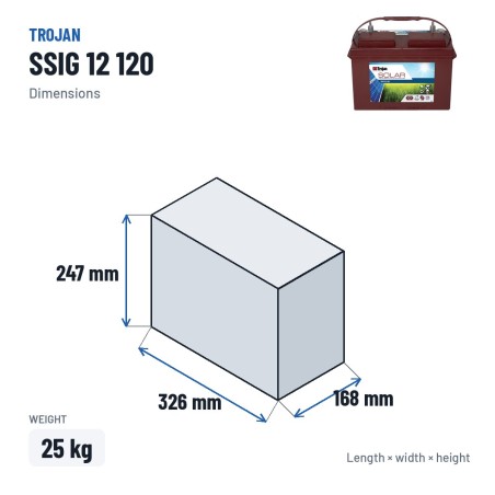 Batterie solaire Trojan SSIG 12 120 12V 107Ah – dimensions 326 × 168 × 247 mm