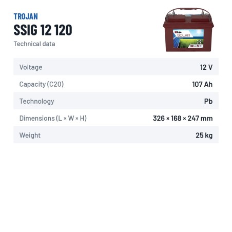 Batterie solaire Trojan SSIG 12 120 12V 107Ah – fiche technique