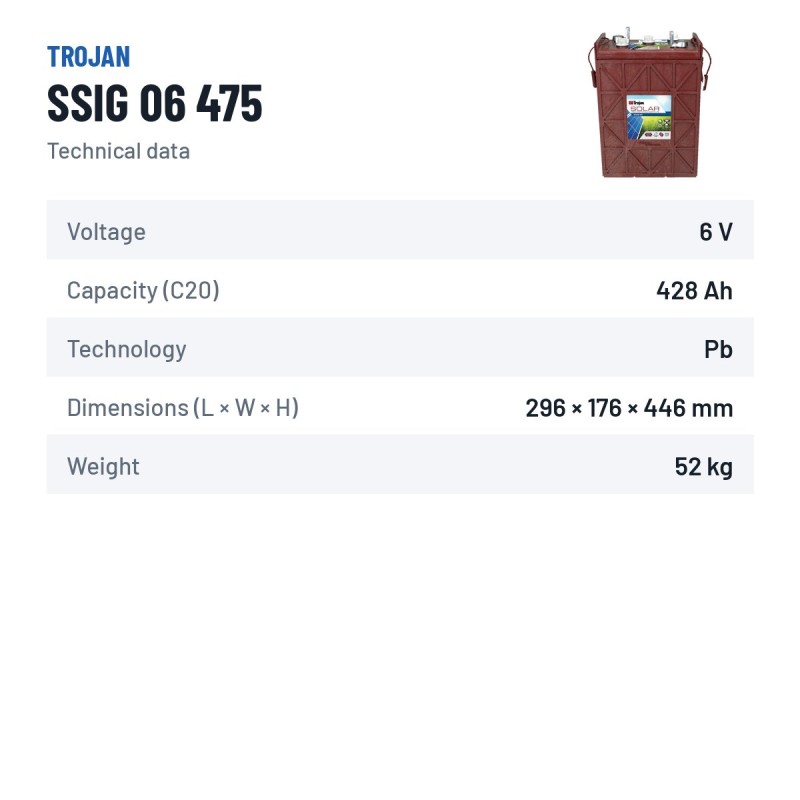Batterie solaire Trojan SSIG 06 475 6V 428Ah – fiche technique