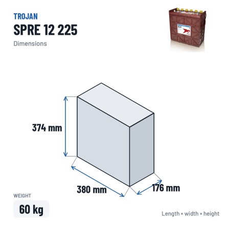 Batterie solaire Trojan SPRE 12 225 12V 204Ah – dimensions 380 × 176 × 374 mm