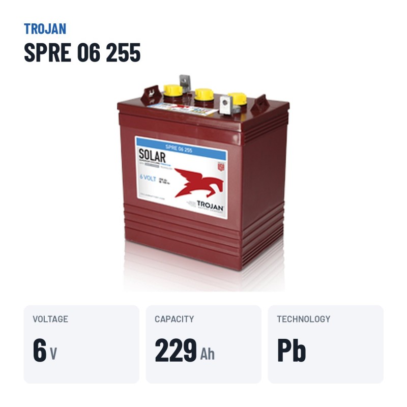 Bateria solar Trojan SPRE 06 255 6V 229Ah – dados principais
