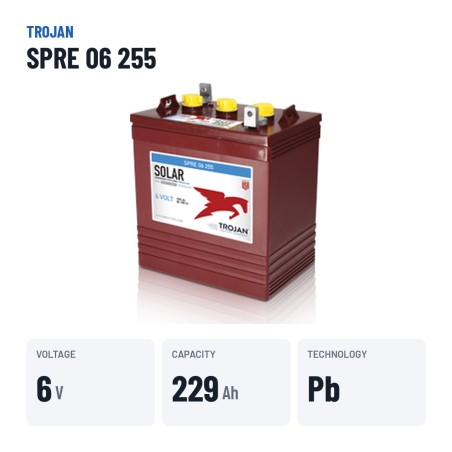 Bateria solar Trojan SPRE 06 255 6V 229Ah – dados principais
