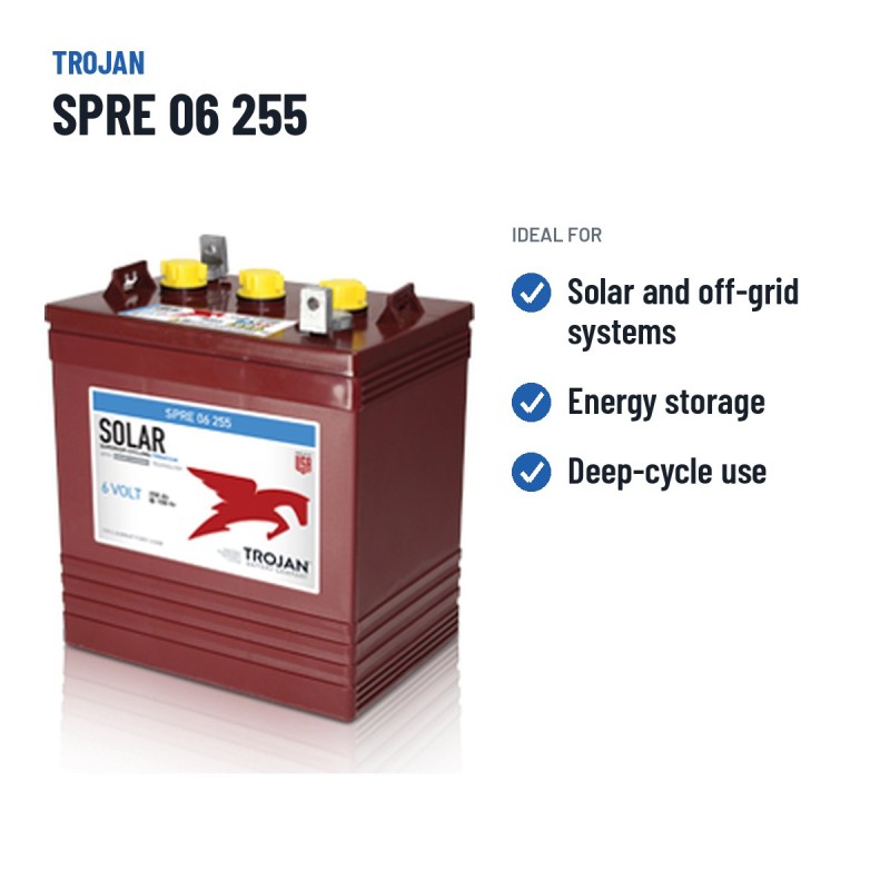 Bateria solar Trojan SPRE 06 255 6V 229Ah – utilizações recomendadas